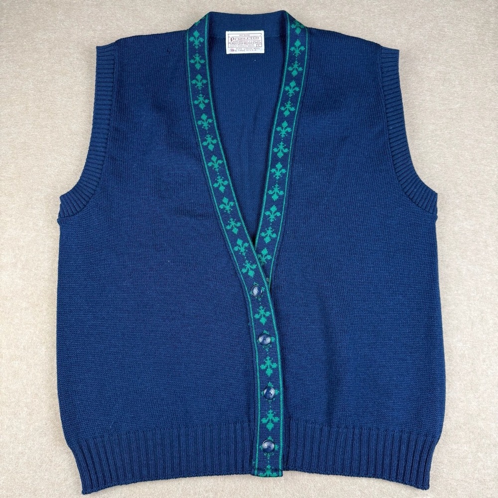 Vintage Pendleton‎ Vest Womens Petite L Blue Wool Fleur USA Made